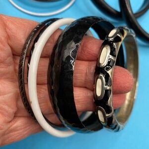 Bracelet Bundle Black & White Metal Acrylic Bangles Enamel Variety